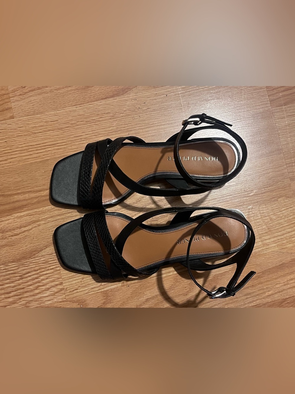 Donald Pliner Black Strappy Ankle-Wrap Heeled Sandals